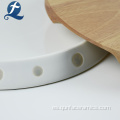 Placa de cerámica redonda personalizada con plato de madera